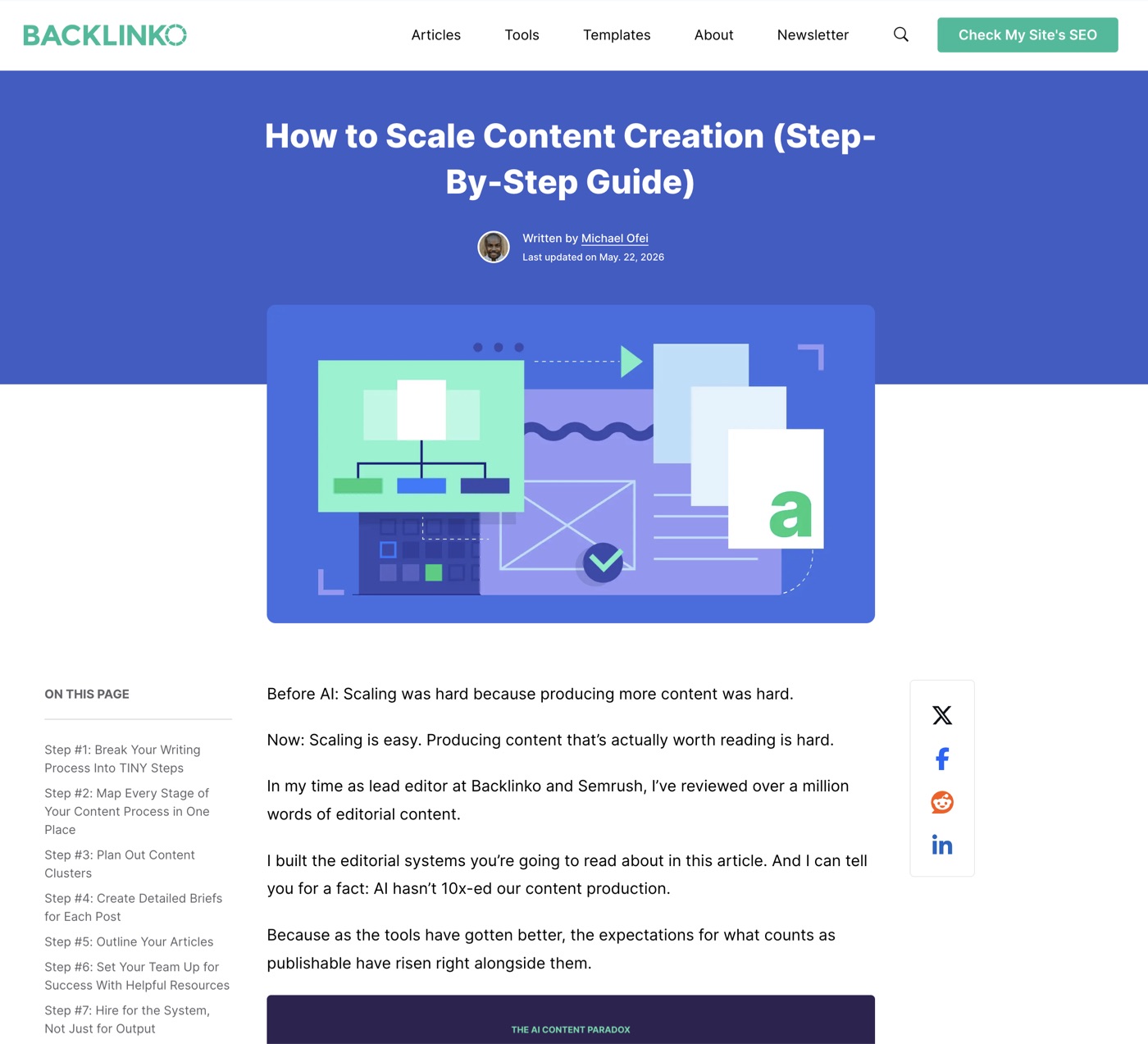 The opening of Michael’s guide to scaling content creation on Backlinko